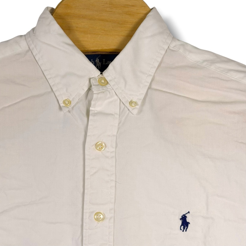 Ralph Lauren Button Down Men 16 Large White Classic Fit Cotton Herringbone Pony